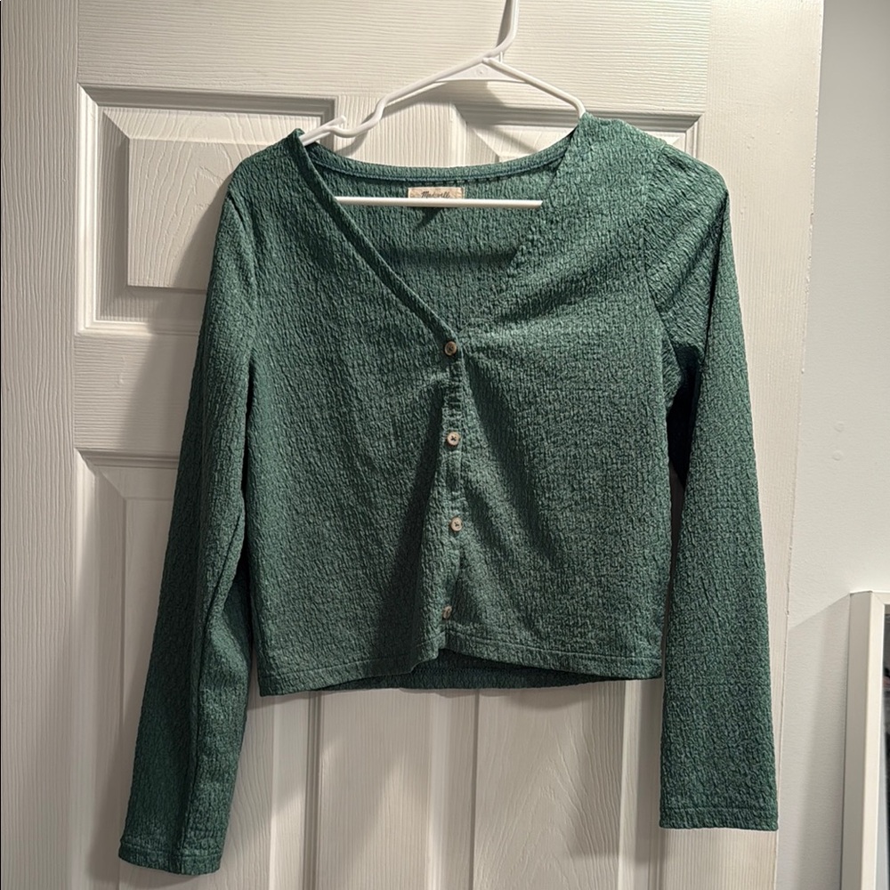 Madewell Buttoned Green Crop Blouse
